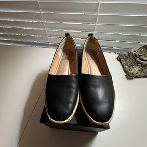 Black Slip-On Espadrille Flats with Rope Trim